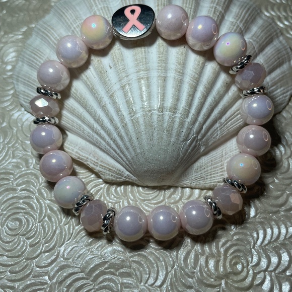 Breast Cancer Awareness Beaded Stretch Bracelet - Picture 1 of 7
